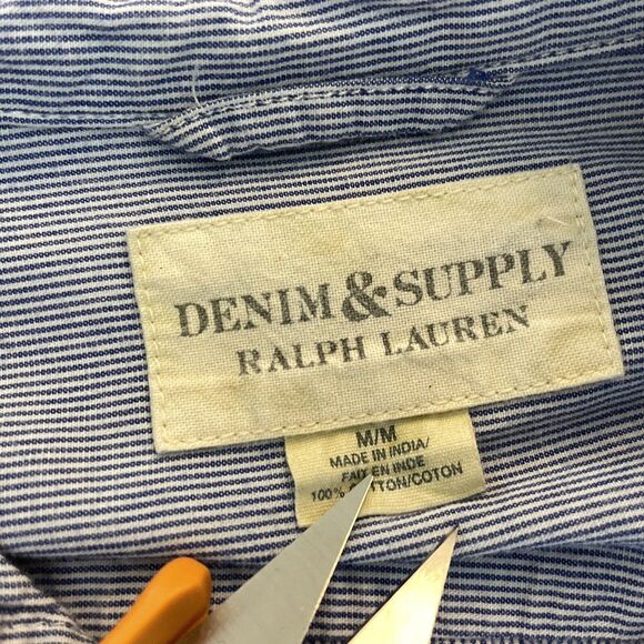 Denim & Supply Ralph Lauren Womens M Shirt Cotton Blue Pinstripe Button Front - Picture 6 of 7